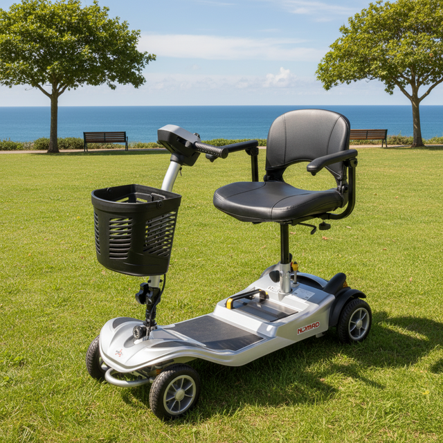 Silver Nomad 4-Wheel Mobility Scooter - Angled View