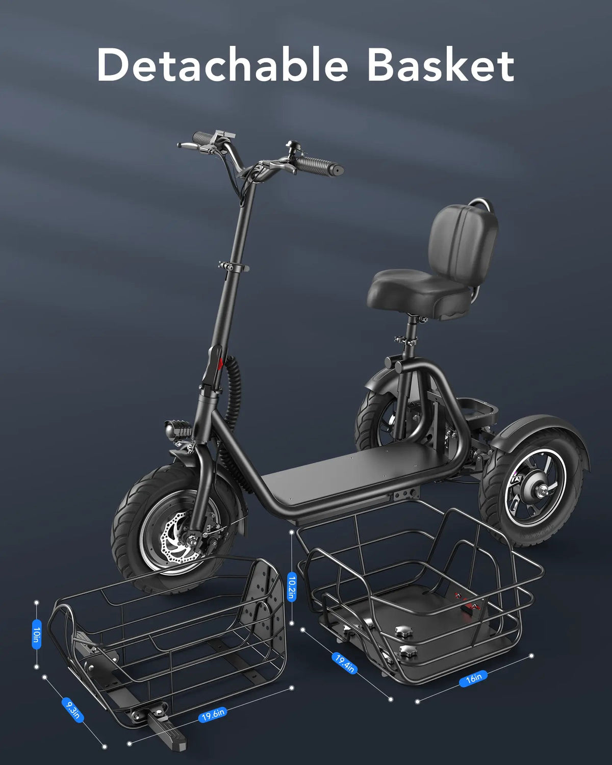 Gyroor   C5   Electric   Trike   –   1000W   Peak,   30-Mile   Range   &   Dual   Baskets