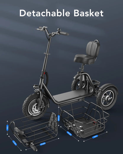 Gyroor   C5   Electric   Trike   –   1000W   Peak,   30-Mile   Range   &   Dual   Baskets
