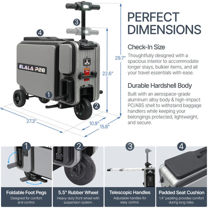 Elala P28 - The Rideable Checked Suitcase Built for Two