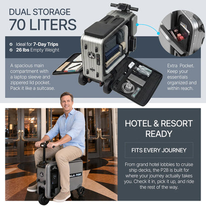 Elala P28 - The Rideable Checked Suitcase Built for Two
