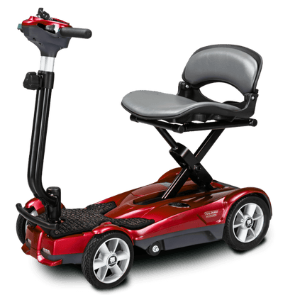 Metallic Red EV Rider Auto Fold Transport 4AF Mobility Scooter - Open Box Angled View