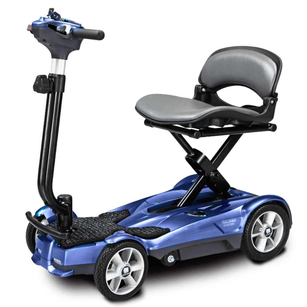 Saphire Blue EV Rider Auto Fold Transport 4AF Mobility Scooter - Open Box Angled View