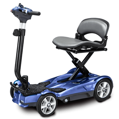 Saphire Blue EV Rider Auto Fold Transport 4AF Mobility Scooter - Open Box Angled View