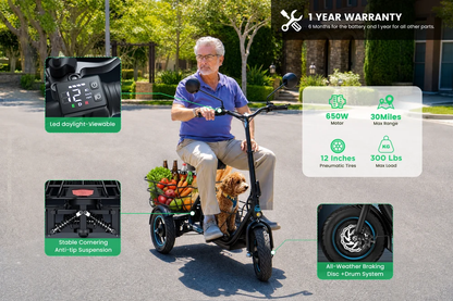 Gyroor   C5   Electric   Trike   –   1000W   Peak,   30-Mile   Range   &   Dual   Baskets