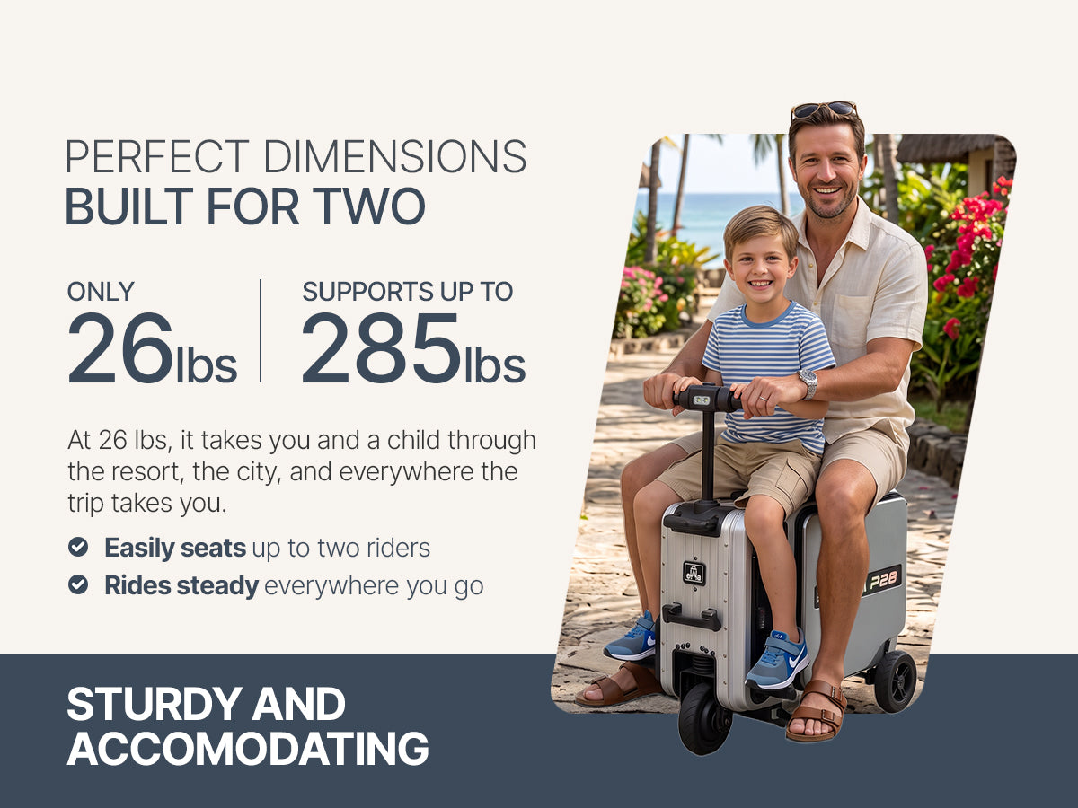 Elala P28 - The Rideable Checked Suitcase Built for Two