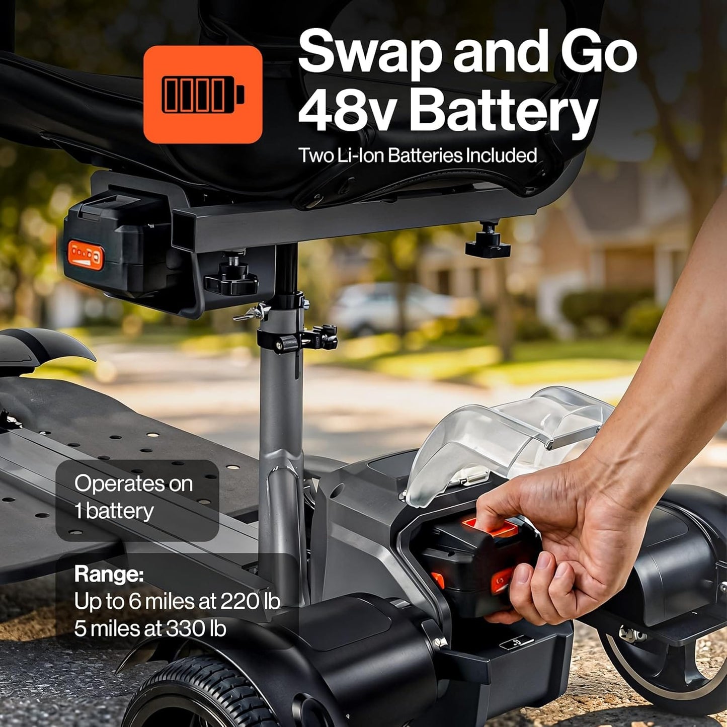 SuperHandy Passport Flex 4 Wheel Power Mobility Scooter – Quick-Disassembly Aluminum Frame, Foldable & Compact, 48V Li-Ion Battery