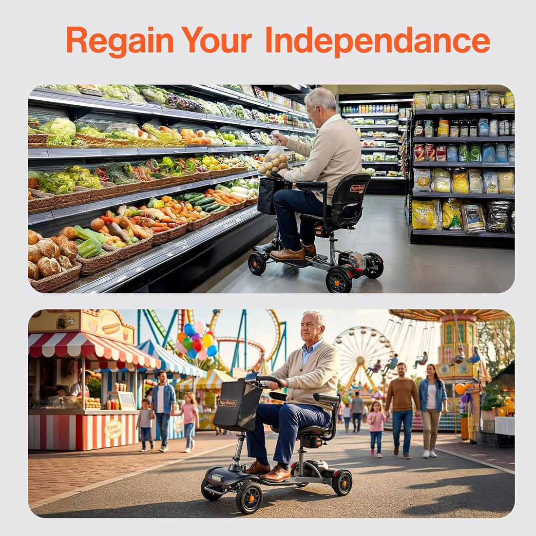 SuperHandy Passport Flex 4 Wheel Power Mobility Scooter – Quick-Disassembly Aluminum Frame, Foldable &amp; Compact, 48V Li-Ion Battery