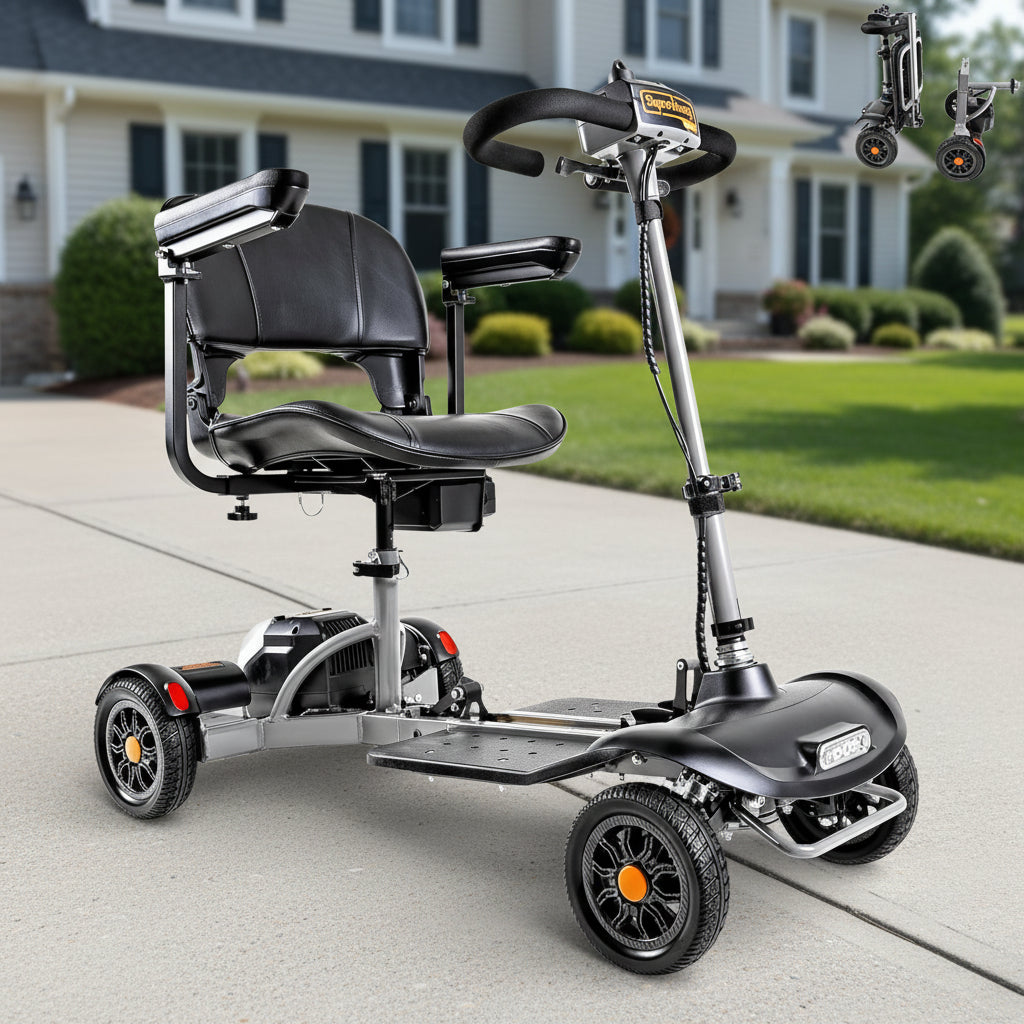 SuperHandy Passport Flex 4 Wheel Power Mobility Scooter – Quick-Disassembly Aluminum Frame, Foldable &amp; Compact, 48V Li-Ion Battery