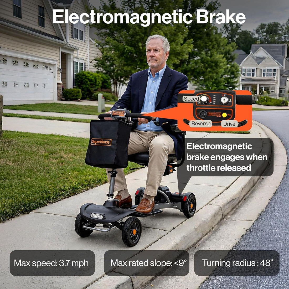 SuperHandy Passport Flex 4 Wheel Power Mobility Scooter – Quick-Disassembly Aluminum Frame, Foldable &amp; Compact, 48V Li-Ion Battery