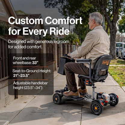 SuperHandy Passport Flex 4 Wheel Power Mobility Scooter – Quick-Disassembly Aluminum Frame, Foldable & Compact, 48V Li-Ion Battery